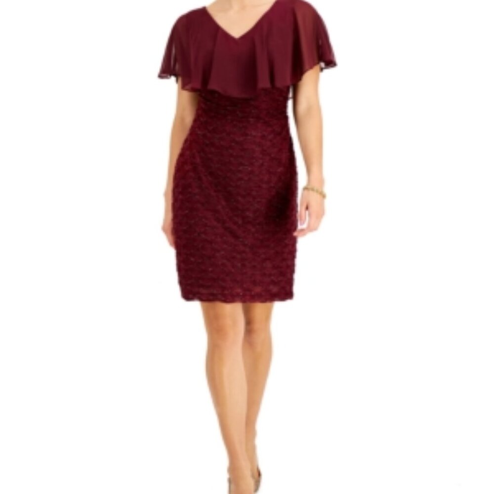 CONNECTED APPAREL Womens Burgundy Sheer Overlay Jersey-knit Pullover